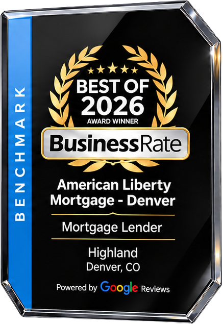 BusinessRate Best of 2026 award plaque for American Liberty Mortgage - Denver, Mortgage Lender, Highland, Denver CO